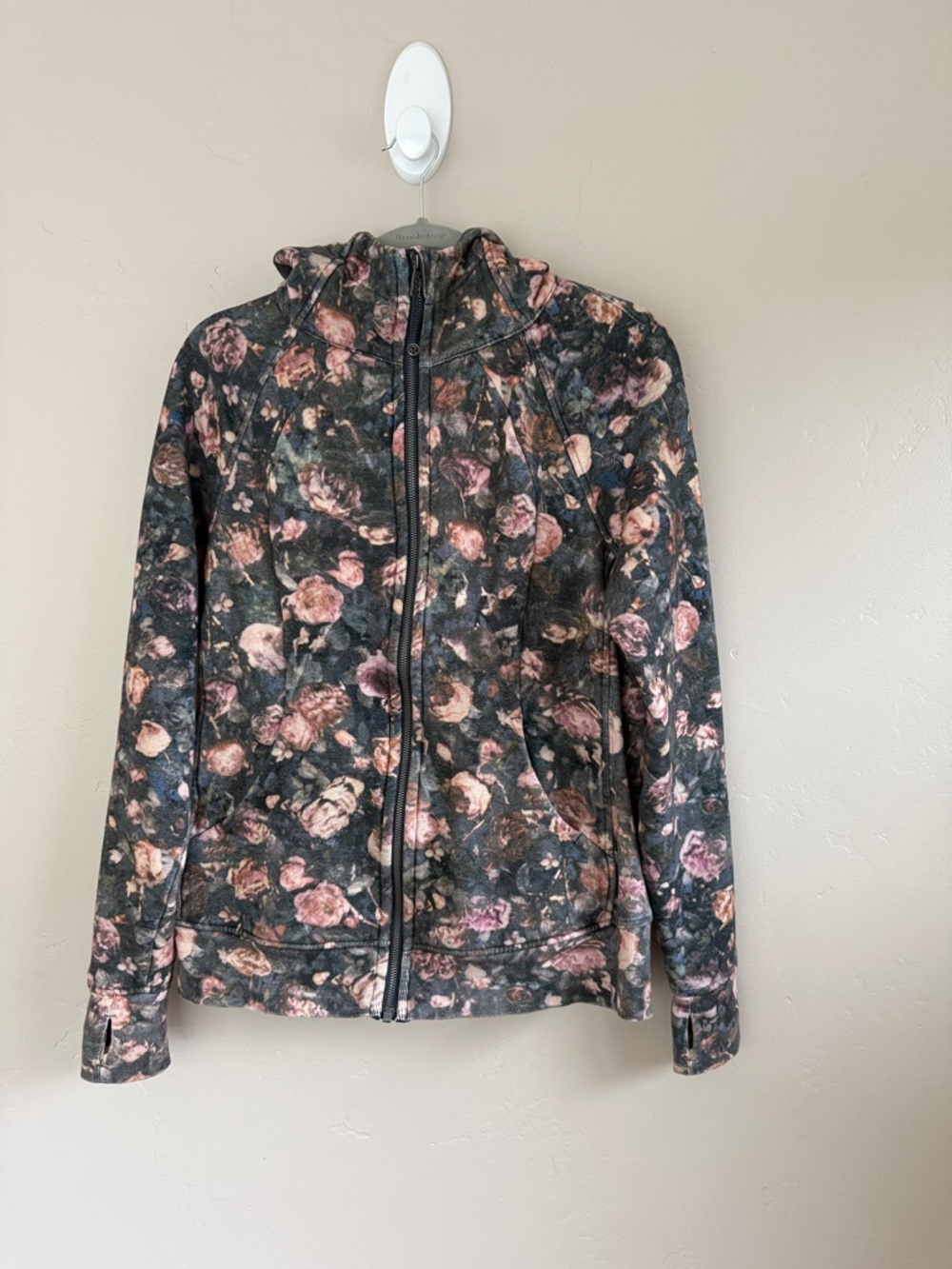 Lululemon Floral Zip-Up Bomber Jacket in grey and Pink size 12